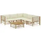 Outdoor Lounge Sofa With Cushions Set 6 Pcs Bamboo Modular Design Furniture