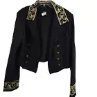 Helene Blake Evening Womens 14 Black Open Front Gold Embroidered Blazer Jacket