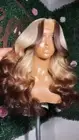 Long Wavy Brown To Blonde Wig T Part Lace Front 100% Human Hair Wig Pre Plucked