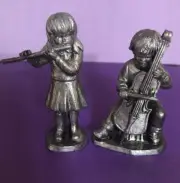 Vintage Michael Ricker Pewter "Mini Music Band Boy And Girl Figurine Set Of Two