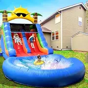 21ft(L) Commercial Grade Water Slide for Adults Kids(Double Slides&Big Splash Water Pool),100% PVC Backyard Water Park with 1100W Blower Great for Outdoor Summer Fun, Great for Backyard Party