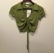 Justify Collar Short Sleeve Waffle Knit Crop Top Peridot St Patrick’s Day New S