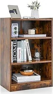 Giantex 3-Tier Bookcase, Floor Standing Open Bookshelf, Modern Display Cabinet with Adjustable Shelves & Anti-toppling Device, Wood Beside Storage Table for Living Room, Bedroom, Study (Rustic Brown)