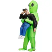 Inflatable alien costume,Green Alien Carrying Human Costume Inflatable Funny Blow Up Suit Cosplay Adult