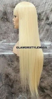 43'' FULL WIG LONG LAYERED STRAIGHT W BANGS BLEACH BLONDE HEAT OK #613