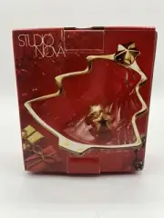 STUDIO NOVA Yuletide Spirit Gold Trim Christmas Tree Shaped Glass Sweet Dish