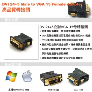 群加 Powersync DVI(24+5)公 To VGA(15)母 鍍金接頭 轉接頭(DV24VGK)