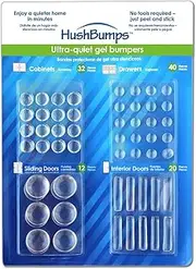HushBumps Ultra-Quiet Gel Bumpers. Made from Sound Dampening Polymer Gel. 104 Piece Value Pack Contains Cabinet Bumpers Door Bumpers Sliding Door Bumpers & Drawer Bumpers. Just Peel & Stick!
