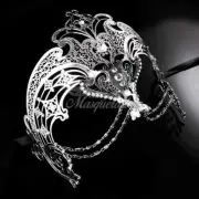 Womens Egyptian Chain Venetian Laser-Cut Filigree Metal Masquerade Mask [Silver]