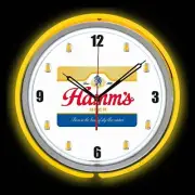 Hamm's Beer Mugs Sign Yellow Double Neon Clock Man Cave Bar Garage 15"