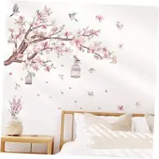 Cherry Blossom Flowers Wall Stickers Pink Magnolia Floral Tree Branch Birds