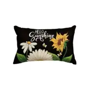 Hello Sunshine Daisy Sunflower Bee Throw Pillow 12" x 20" (Pack of 1) Black