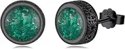[PARYFO] Men's Norse Viking Earrings S925 Sterling Silver Rune Ear Stud Earrings Viking Stylish Hip Hop Street-Wear/Punk Look for Women-Crushed Green Malachite, 9.5 x 9.5 mm, Sterling Silver, crushed turquoise