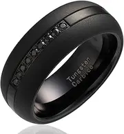 [100S JEWELRY] Black Tungsten Rings For Men Black CZ Cubic Zirconia Moissanite Inlay Wedding Promise Dome Band Size 6-16