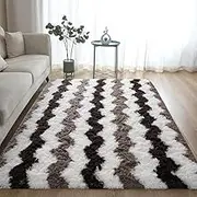 Soft Shaggy Rugs Plush Area Rugs for Living Room Bedroom Fluffy Carpets Home Decor 5x8ft Stripe Brown,Grey,153x244cm 5x8 ft