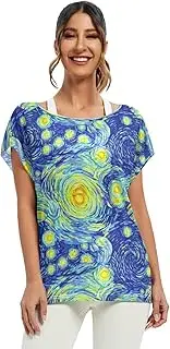 [RPLIFE] Swirling Night Sky Blue Womens Blouse Off Shoulder Loose Top, S-XXL Casual Top Women