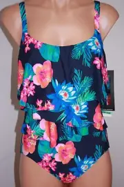 NWT Coco Reef Swimsuit Bikini 1 one piece Sz 10 34DD Ruffle Maillot Navy Capta