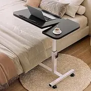 Overbed Bedside Table with Wheels, Height Adjustable Tilting Mobile Laptop Standing Desk,Portable Rolling Computer Cart End Table Sofa Side Table for Home Hospital Use(Black)