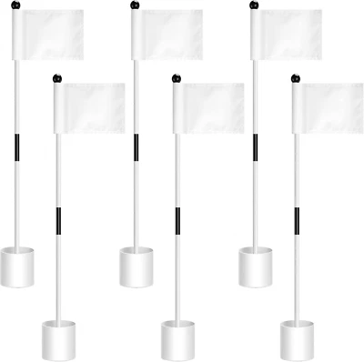 Lenwen 6 Set Golf Flagstick Golf Pin Flag Hole Cup Set Putting Green Flag and Po