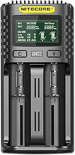 Nitecore UMS2 USB Universal 2-Port Speedy Charge Smart Charger for Li-Ion/Ni-MH/Ni-Cd/IMR 26650 22650 21700 20700 18650 18490 18350 17670 17500 17335 16340 RCR123 14500 10440 AA AAA AAAA C D Batteries