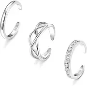 [Adramata] Toe Rings for Women 925 Sterling Silver Toe Rings Set CZ Inlaid Trendy Summer Beach Foot Jewelry Adjustable Open Toe Rings