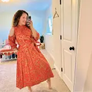 NWT Cynthia Rowley Orange Camel Animal Printed Open Shoulder Cotton Maxi Dress S