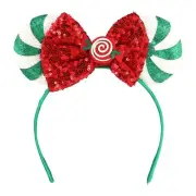 Green and White Candy Swirl Sequins Mouse Ears Headband with Red Sequins Bow ...