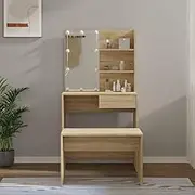 Dressing Table, Vanity Desk, Home Bedroom Furniture Set with LED Sonoma Oak Engineered Wood