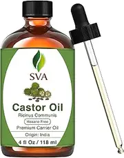 SVA Castor Seed Oil - 4 Fl Oz – 100% Natural Cold Pressed Castor Oil - for Face, Skin Care, Hair Care, Scalp Massage & Body Massage – Carrier Oil with Dropper