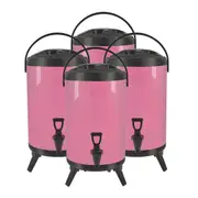 SOGA 4X 10L Stainless Steel Insulated Milk Tea Barrel Hot and Cold Beverage Dispenser Container with Faucet Pink
