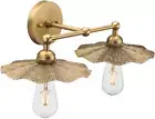 2 Lights Hardwired Metal Wall Sconce, Brass Gold Bathroom Vanity Lights, Vintage