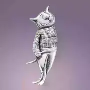 EDWARD GOREY SILVER JEWELRY - COMPOSING CAT PIN / BROOCH - LITERARY ART