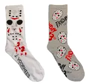 New FRIDAY THE 13th Ladies 2 Pair Of HALLOWEEN Crew Socks JASON VOORHEES MASK