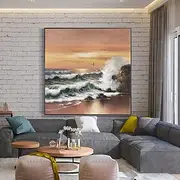 Handmade Oil Painting Canvas Wall Art Decoration Modern Style Sea Waves Reef Landscape for Home Decor Rolled Frameless Unstretched Painting
