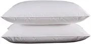 2pcs White Goose Down Feather Pillow for Sleeping Soft Bed Pillow with 100% Cotton Shell Standard Queen Size Back(White Low,48x74cm(19x29in))