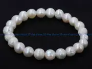 Genuine 10-11mm White Potato Freshwater Cultured Pearl Bracelet Bangle 7.5"