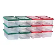 6 Qt Storage Box Clear Plastic Stackable Bin with 6 Pack Red + 6 Pack Green