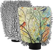 XYMZR Bird Tree Art Absorbent Microfiber Car Wash Mitt, Funny Cute Anime Scratch Free for Cars Cleaning, Home Cleaning Mitts, 2 Pack, 10.24” L x 7.09” W