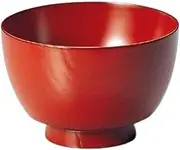 J-Kitchens Japanese Wooden Keyaki Furisode Soup Bowl, Ancient Vermilion (1 Guest) 4.3 inches (10.9 cm), Lacquered and Hand-Painted Soichi