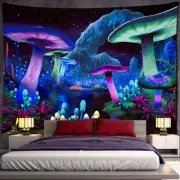 Psychedelic Mushroom Blue Fairytale Mushroomland Hippie Tapestry Wall Hanging