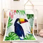 Big Green Leaf Bird Feathers 3D Warm Plush Fleece Blanket Picnic Sofa Couch