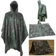 Military Army Style Multi-Use Rip Stop Rain Poncho Waterproof Hooded Rain Cape