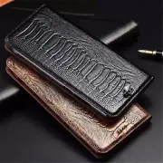 Genuine Leather Flip Case fr OnePlus 12 11 10 ACE3 Pro Ostrich Feet Holder Cover