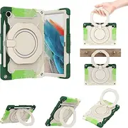 Case for Samsung Galaxy Tab A8 10.5 Case 2021,SM-X200/X205/X207 Case, Heavy Duty Protective Case with Swivel Stand, Tablet Cover with Hand Strap Shoulder Strap Kids Case (Rainbow Green)
