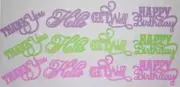 Get Well Thank you Word Die Cuts Hello Happy Birthday Pink Lime Purple Handmade