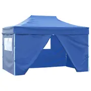 Foldable Tent Pop-Up with 4 Side Walls 3x4.5 m Blue vidaXL