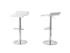 2 Leather Barstools (White) w/ Adjustable Height, 63-85cm