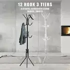 12 Hook Coat Hanger Stand 3-Tier Hat Clothes Rack Metal Tree Style Storage White