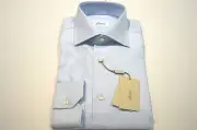 NEW BRIONI Dress SHIRT 100% Cotton Size 17 Us 43 Eu Blue (Store Code SE10)