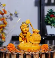 Hand Carved Baby Krishna Resin Sculpture Lord Krishna Makhan Chor Idol